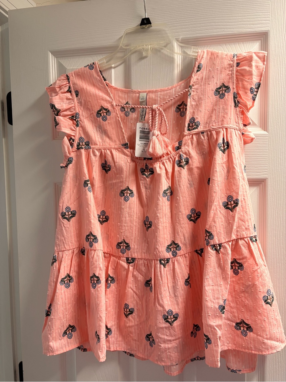 torrid Pink Floral Tiered Ruffle tiered top with Tassel Tie Belle isle